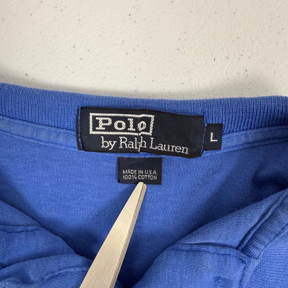Polo Ralph Lauren Mens Blue Polo Shirt Made in USA Cotton Large Short Sleeve L - Picture 5 of 8